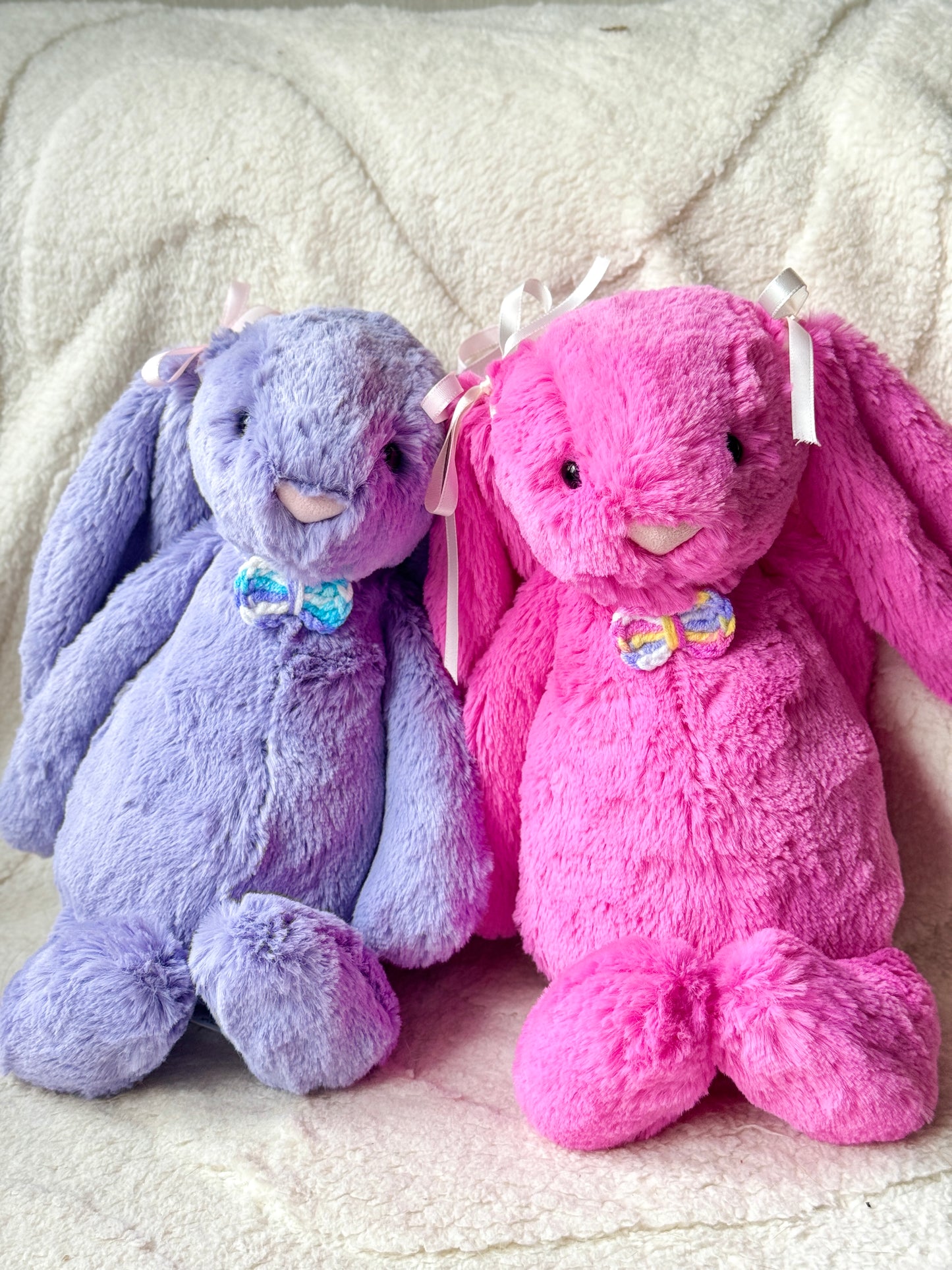 Crochet Bowtie for Jellycat Bunnies - Pastel Rainbow Yarn Bow Accessory