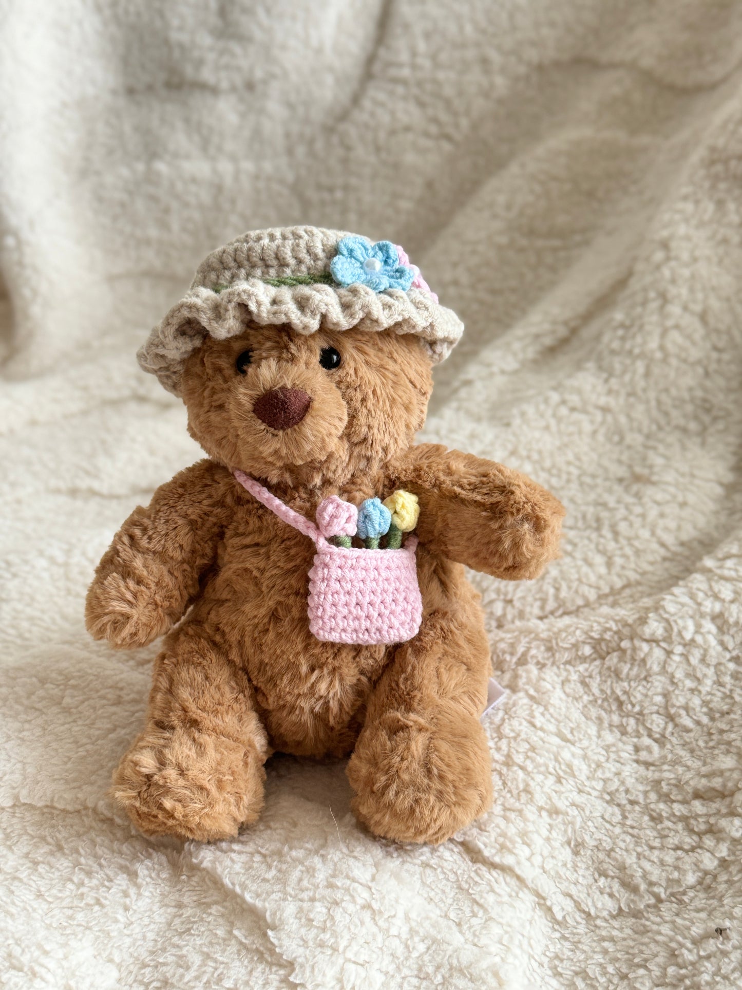 Crochet Sunhat & Mini Bag Set for Jellycat Peanut – Fit for Similar 15cm Plushie