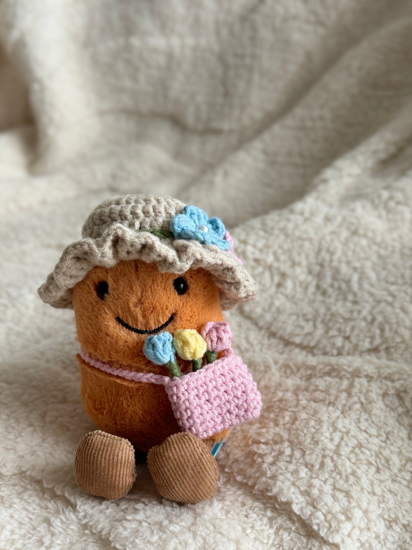Crochet Sunhat & Mini Bag Set for Jellycat Peanut – Fit for Similar 15cm Plushie