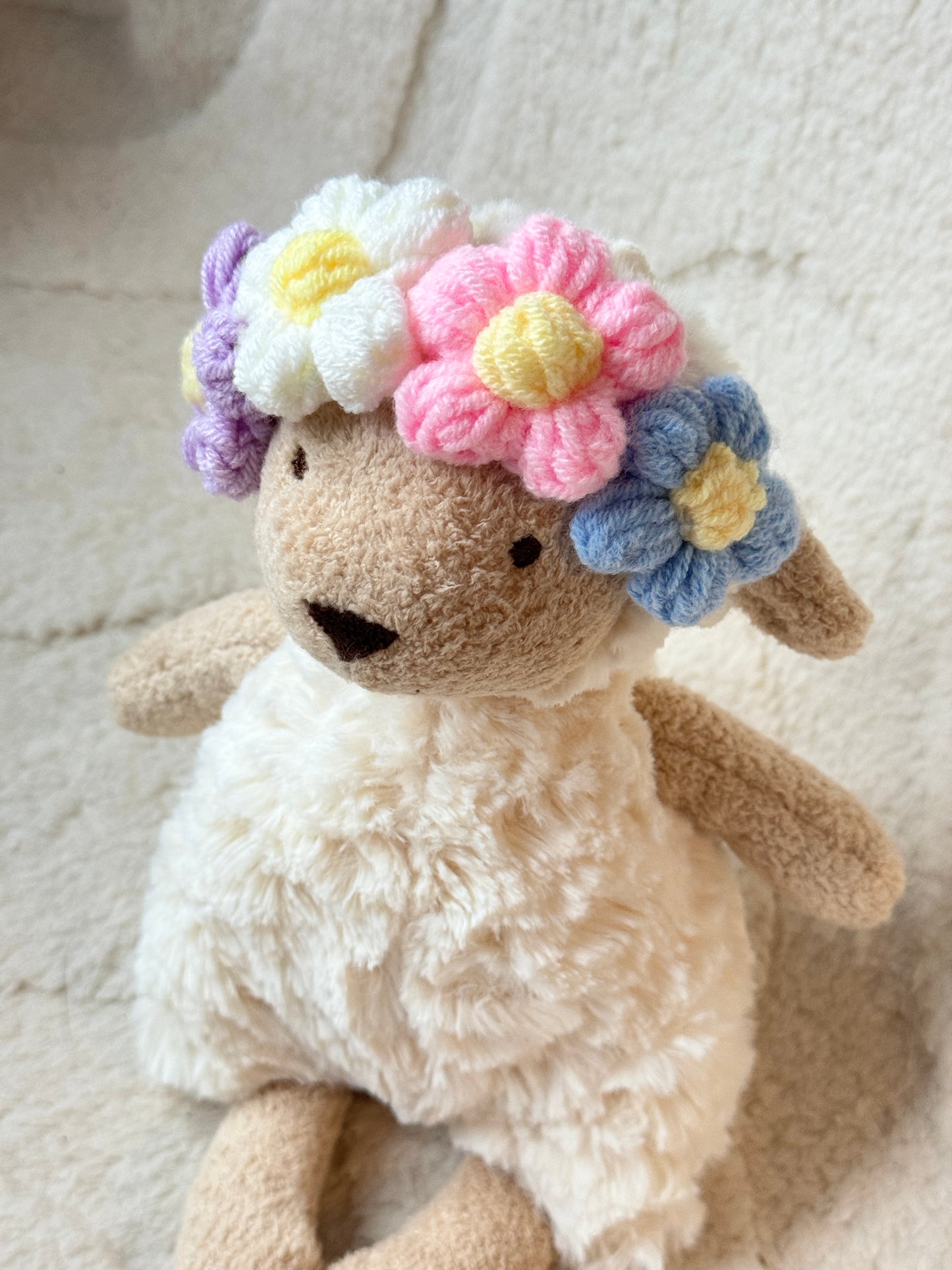๐ธ Crochet Floral Headband for Jellycat Lollie Lamb Small Size โ Adjustable & Adorable! ๐ผ