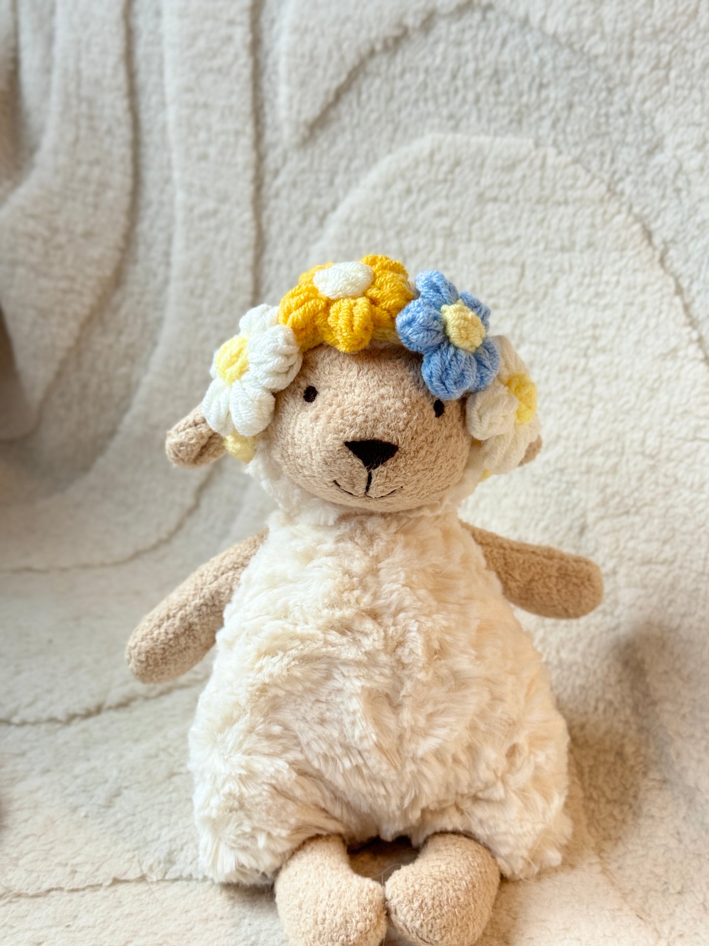 ๐ธ Crochet Floral Headband for Jellycat Lollie Lamb Small Size โ Adjustable & Adorable! ๐ผ