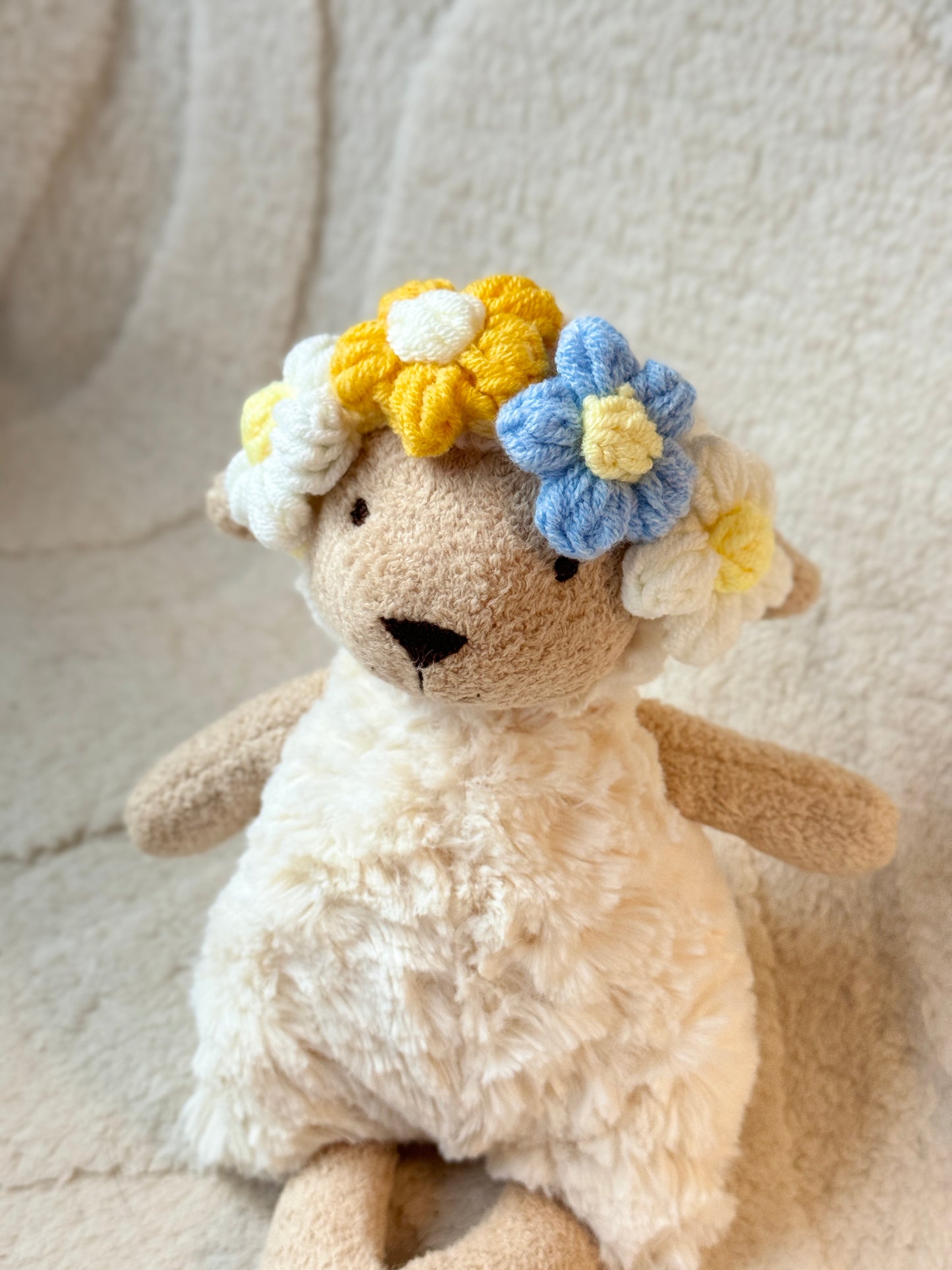 ๐ธ Crochet Floral Headband for Jellycat Lollie Lamb Small Size โ Adjustable & Adorable! ๐ผ
