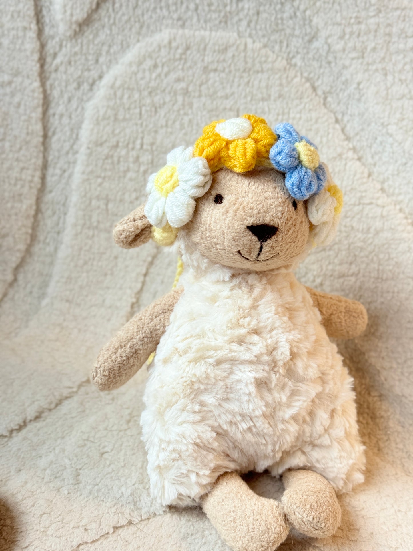 ๐ธ Crochet Floral Headband for Jellycat Lollie Lamb Small Size โ Adjustable & Adorable! ๐ผ