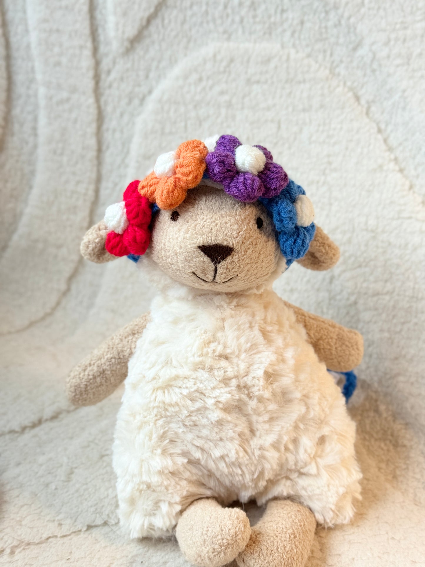 ๐ธ Crochet Floral Headband for Jellycat Lollie Lamb Small Size โ Adjustable & Adorable! ๐ผ