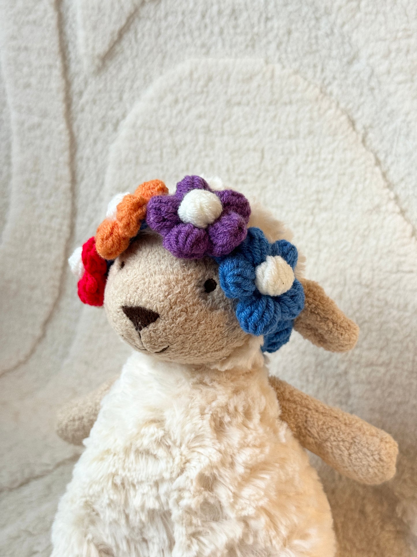 ๐ธ Crochet Floral Headband for Jellycat Lollie Lamb Small Size โ Adjustable & Adorable! ๐ผ