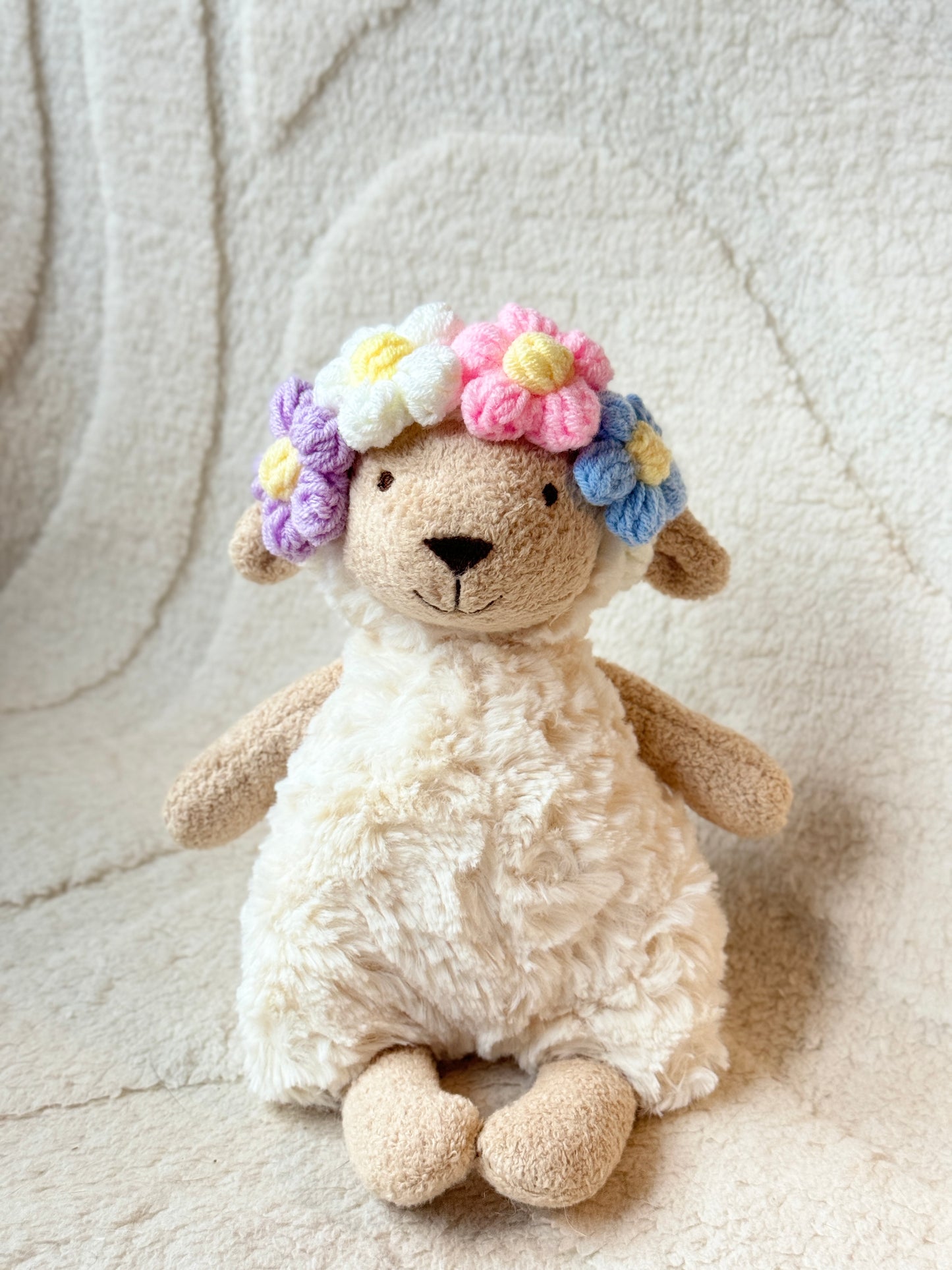 ๐ธ Crochet Floral Headband for Jellycat Lollie Lamb Small Size โ Adjustable & Adorable! ๐ผ