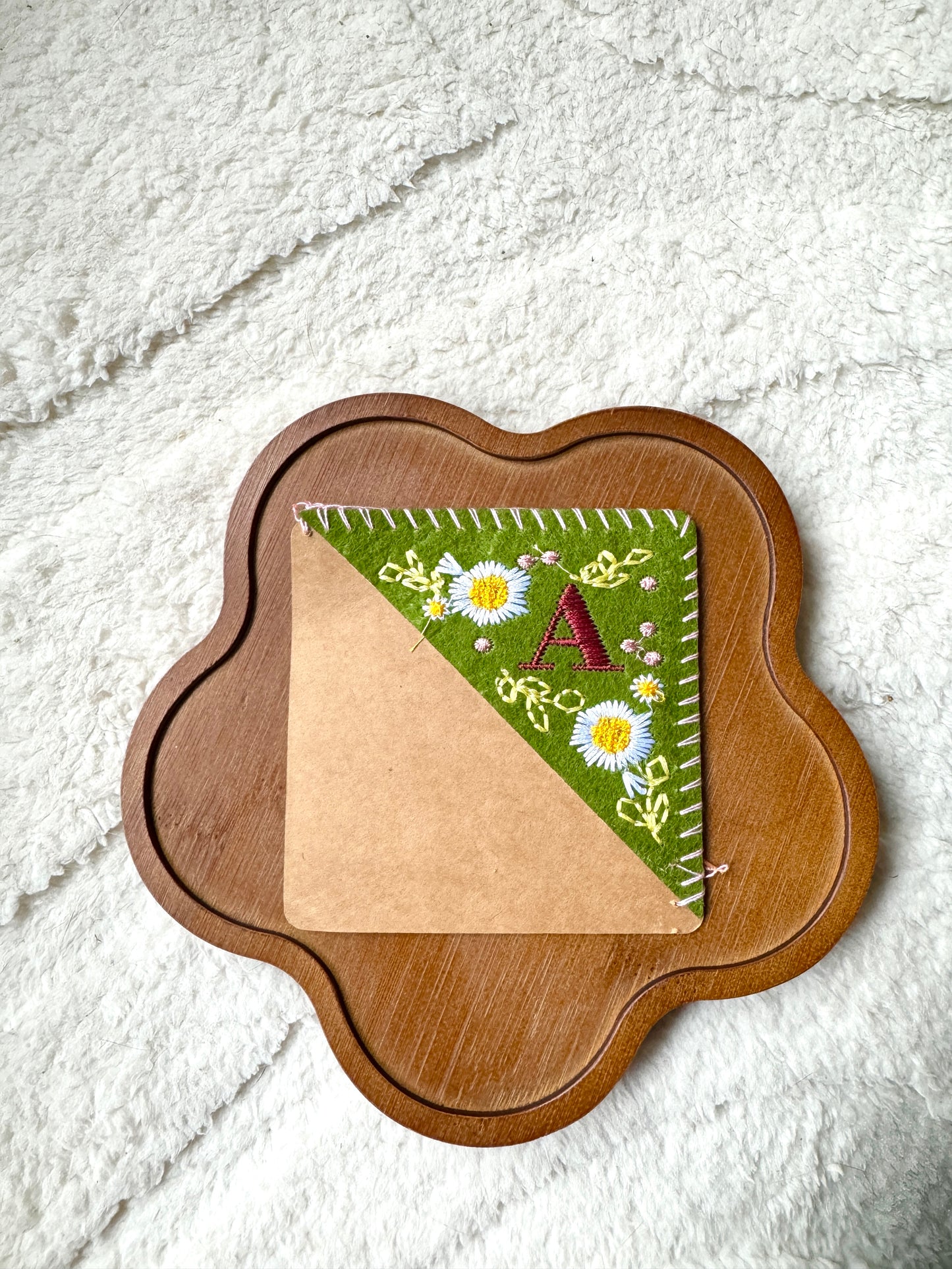 Embroidered Felt Corner Bookmark – Personalized Initial and Floral Design