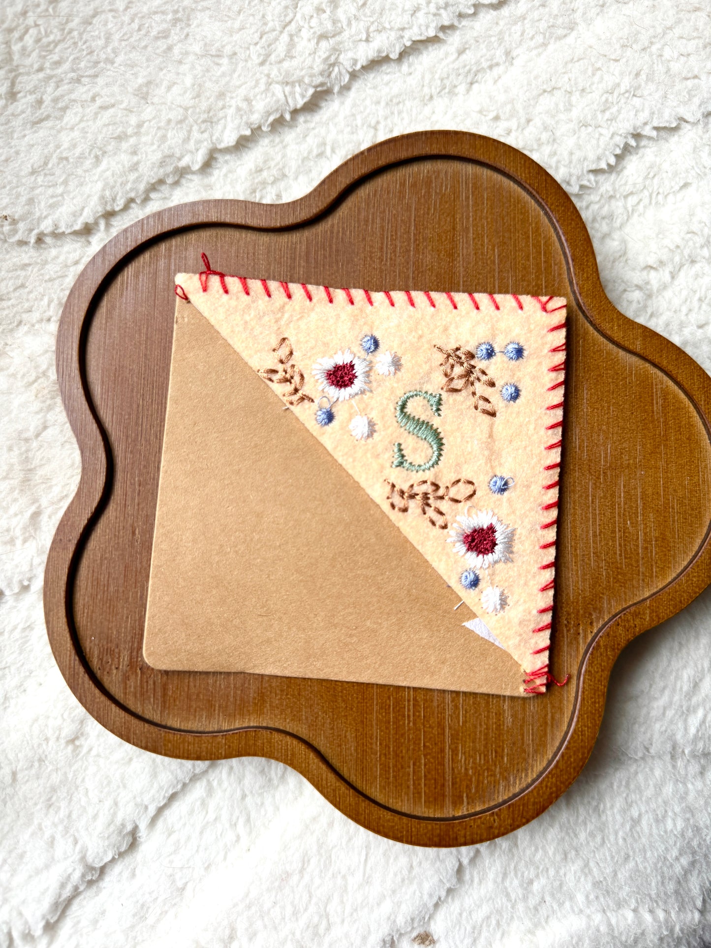 Embroidered Felt Corner Bookmark – Personalized Initial and Floral Design