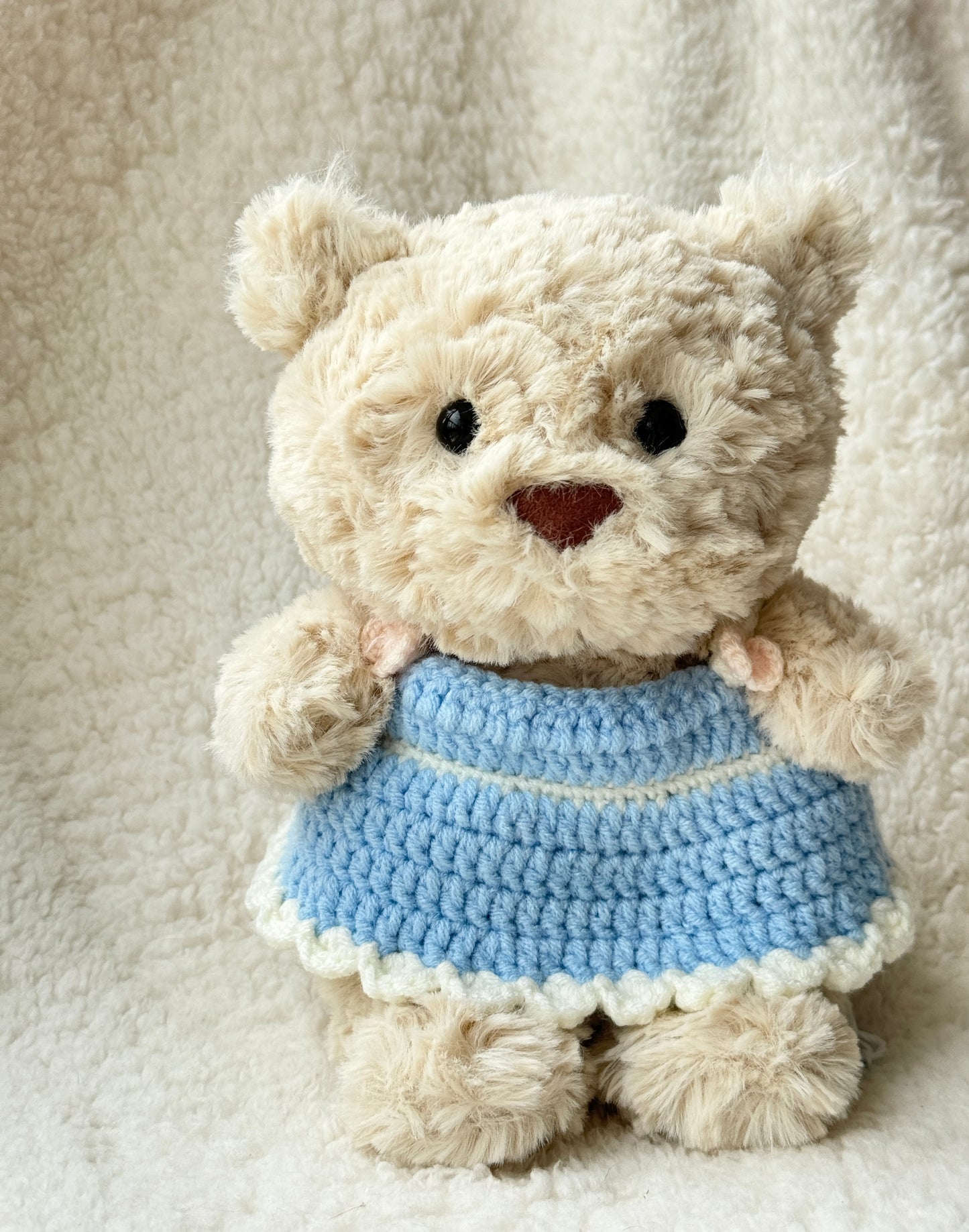 Handmade Crochet Dress and Hat Set for Jellycat Little Series Pig - Blue Flower Design