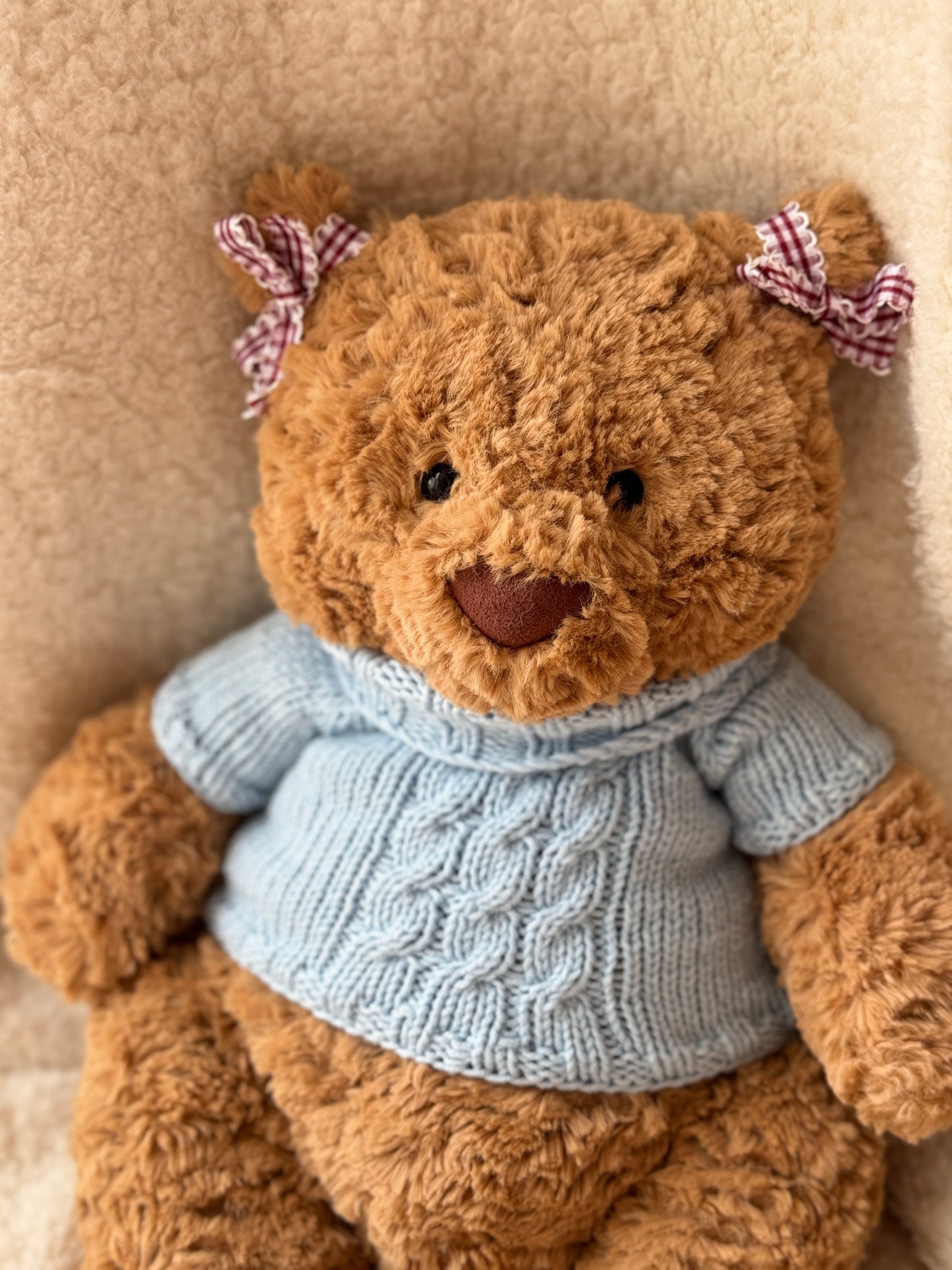 Blue Cable Knit Sweater for Jellycat Bartholomew Bear – Cozy Plush Jumper
