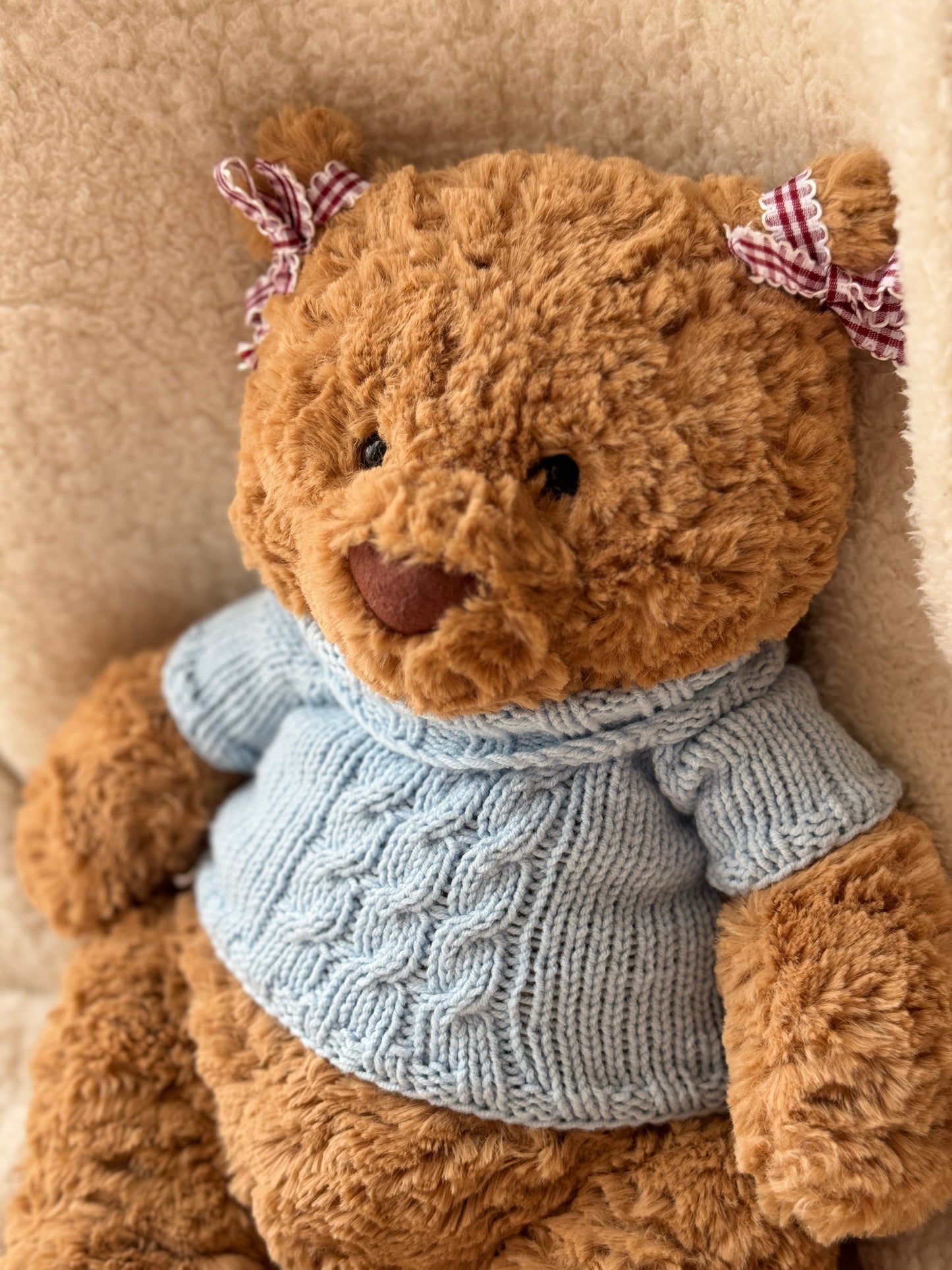 Blue Cable Knit Sweater for Jellycat Bartholomew Bear – Cozy Plush Jumper