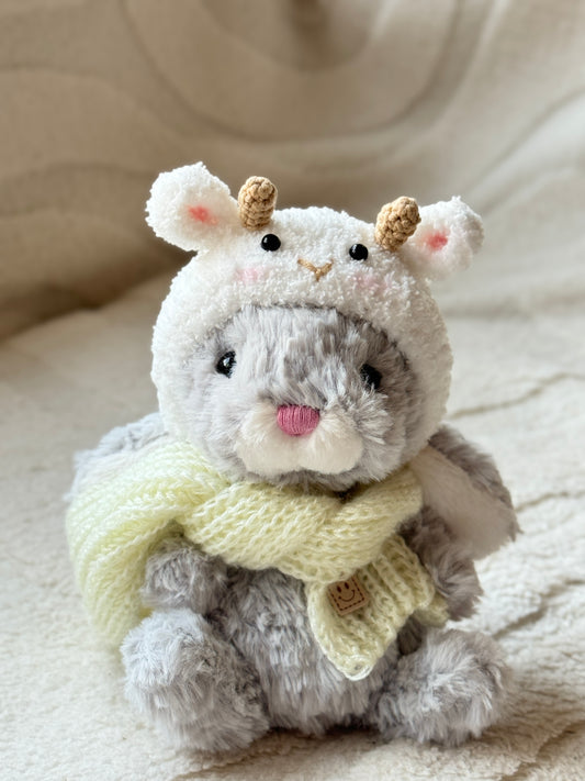 Crochet Goat Outfit for Jellycat Bunny – Cozy Animal Hat and Scarf