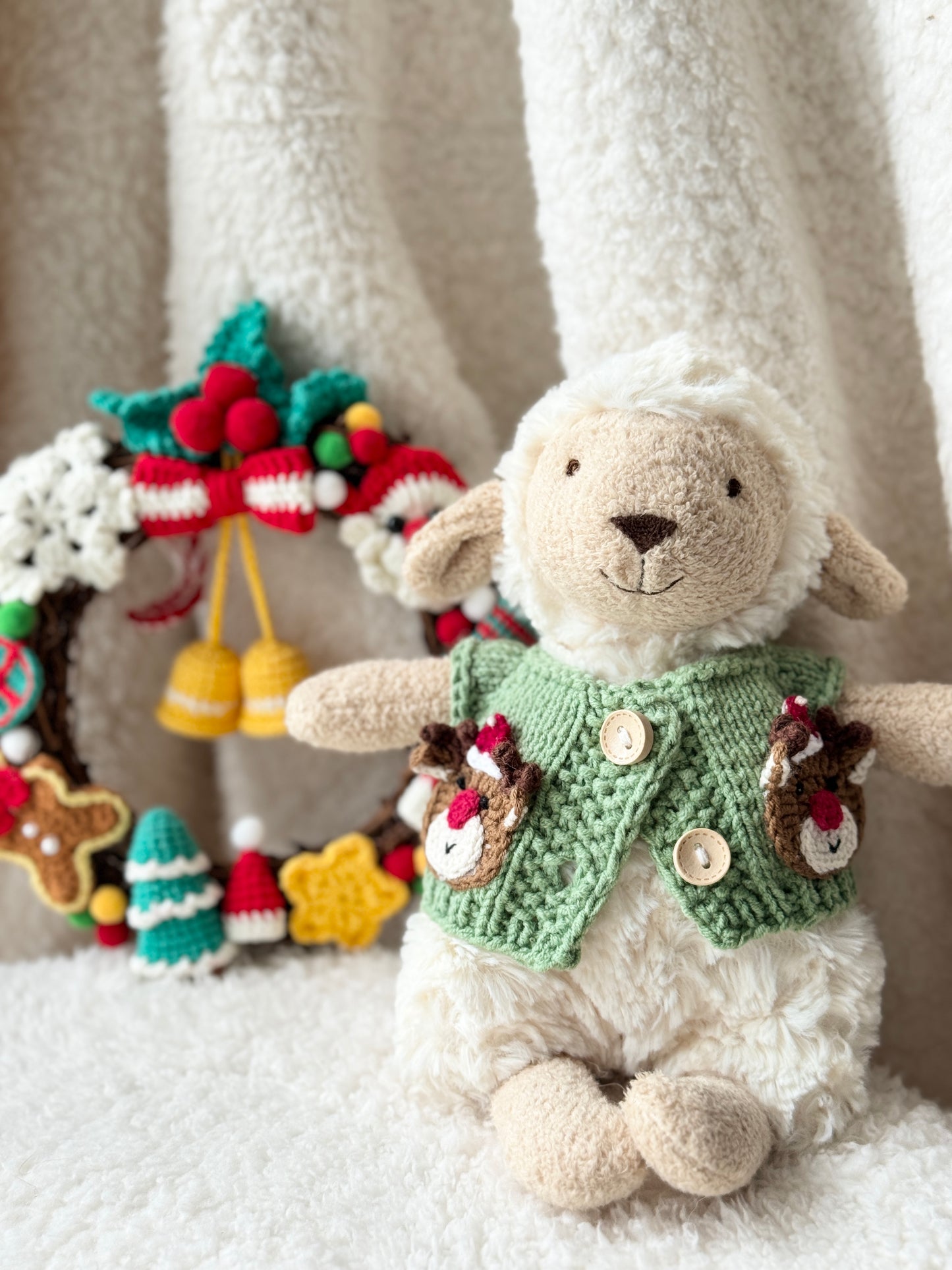 Green Reindeer Christmas Cardigan for Jellycat Littles & Junior Bartholomew
