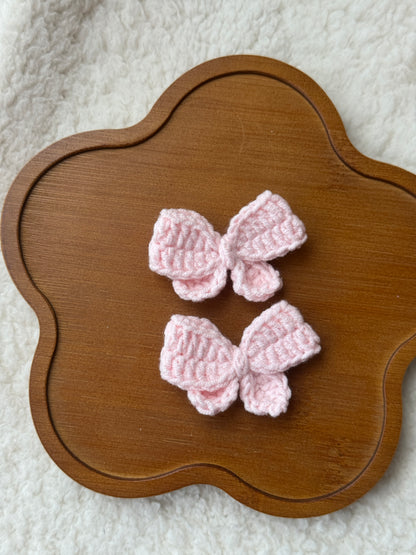 A Paif of Pink Bow Clip for Jellycat Peanut | Custom Colour Crochet Hair Bow Accessory