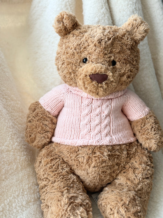 Pink Cable-Knit Jumper for Jellycat Bartholomew Bear – Cozy & Cute Sweater