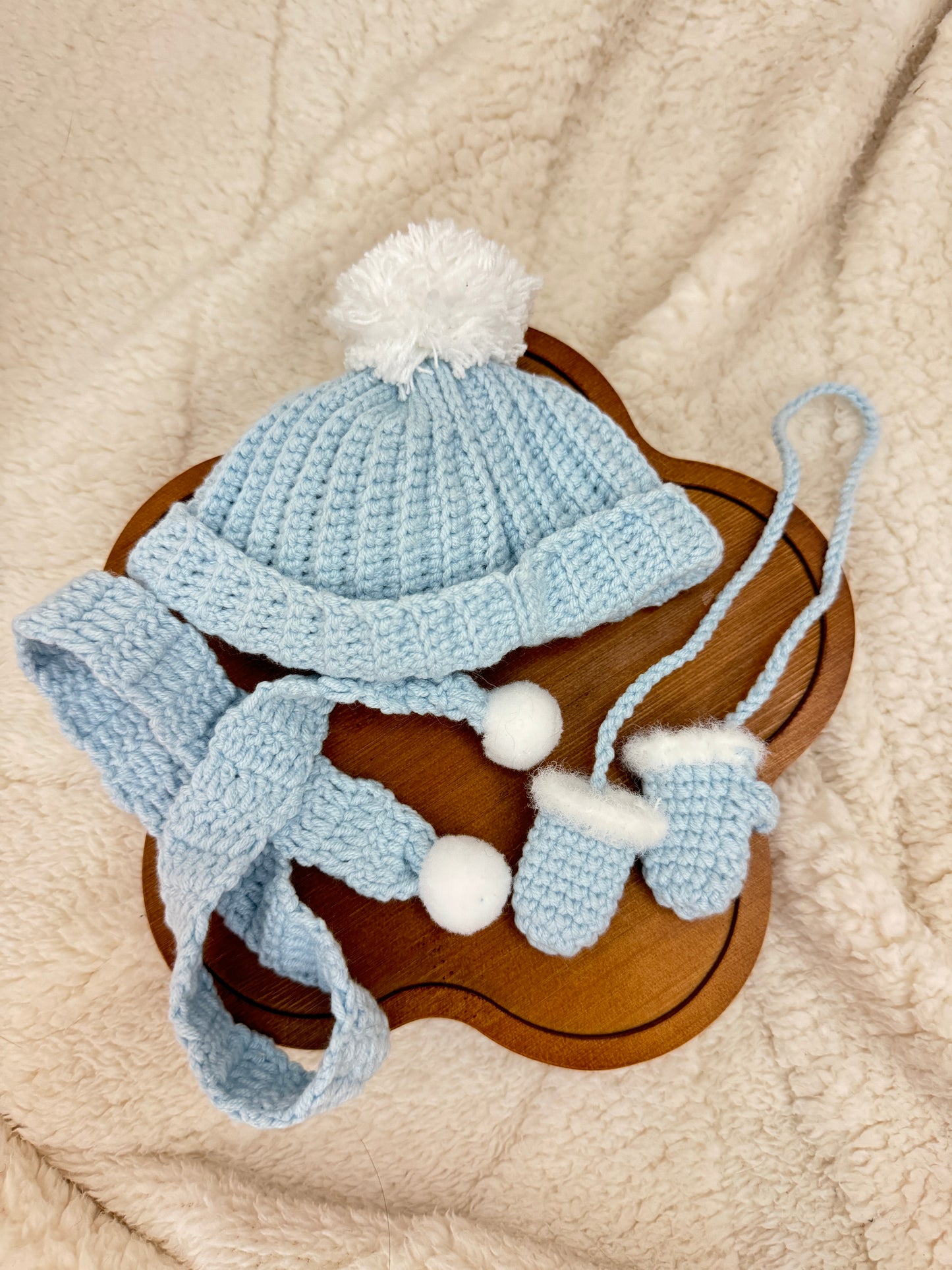 Ice Blue Winter Outfit Set for Jellycat & Plushies (Hat, Scarf & Mittens)