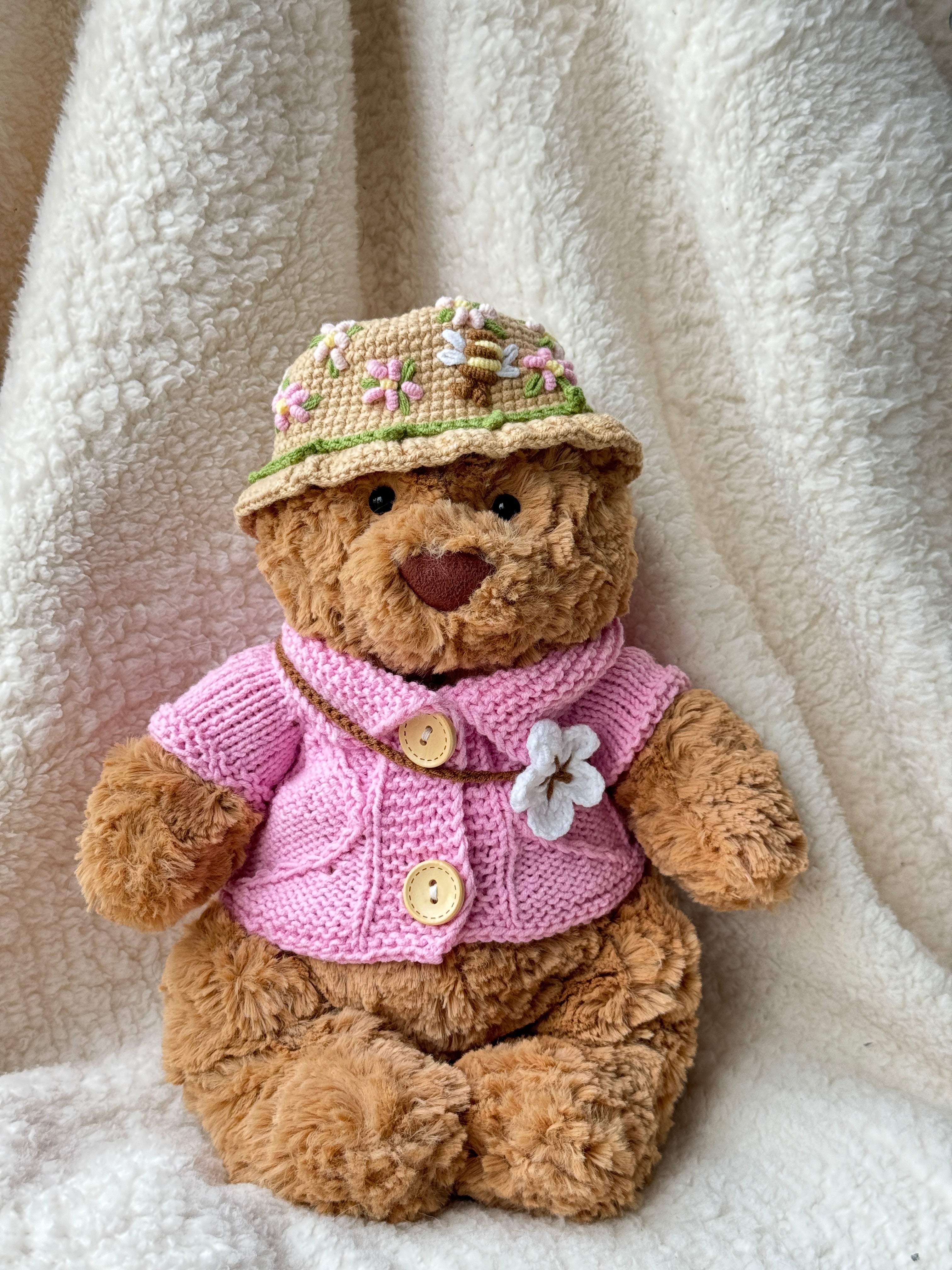 Pink Party Outfit for Jellycat Leola Bear – Crochet Hat & Collar
