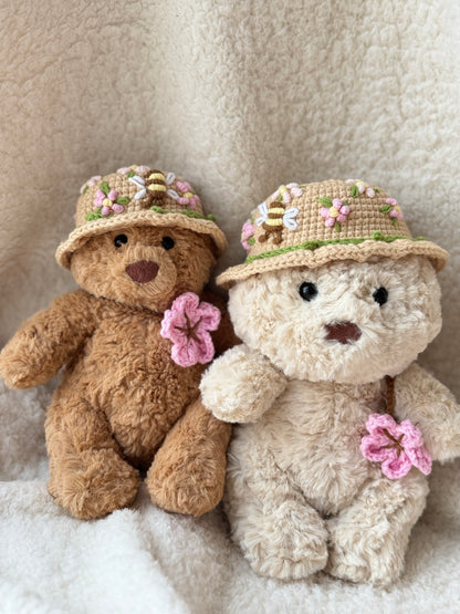 Spring Blossom Crochet Outfit Blue Set for Jellycat Bart Bear – Hat & Floral Accessory