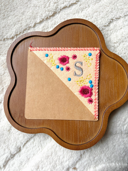 Embroidered Felt Corner Bookmark – Personalized Initial and Floral Design